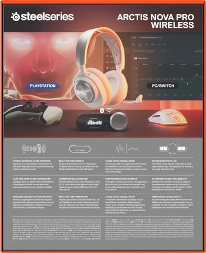 SteelSeries Arctis Nova Pro Wireless Blanco - Cascos Gaming Inalámbricos Multisistema - Controladores magnéticos de neodimio - Cancelación de ruido - Infinity Power System - PC, PS5, Switch 2, Móvil