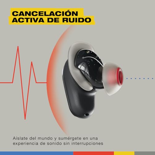 Skullcandy Auriculares inalámbricos Method 360 ANC Sonido Bose, audífonos Bluetooth, cancelación de Ruido, 40 Horas de autonomía, Resistentes al Sudor y Agua, micrófono para iPhone y Android - Negro