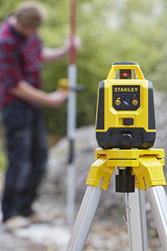 STANLEY Nivel láser Haz rojo 30m, Rotativo con Estuche y Accesorios Completos: Gafas, Objetivo, Detector y Soporte para una Precisión Profesional - Alcance 240 M (diámetro), STHT77616-0
