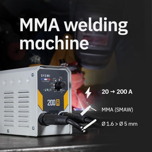 GYS, GYSMI 200A, estación de soldadura de electrodo recubierto 200A monofásico 230V (MMA), arco fuerza, antisticking, Hot Start, Con portaelectrodos, Cable de masa