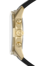 Armani Exchange Reloj hombre, movimiento cronógrafo cuarzo y caja 44mm con correa piel, Negro y dorado