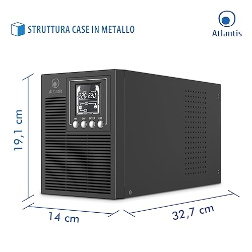 Atlantis A03-OP1002XLN Online 88% Quieter Server UPS Double Conversion Pure Sine Wave 1000VA 700W, Low Noise Fan Gelid 23,6 dBA, USB,2 Schuko + 1 IEC, 2x12V-9Ah