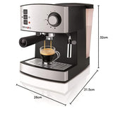 Minimoka - Cafetera espresso | 2 cacillos para 1 o 2 cafés | 15 bar | 850W | Vaporizador | 1.6L | Café molido o monodosis | Bandeja calienta tazas | Filtro Extra Cream | Inox