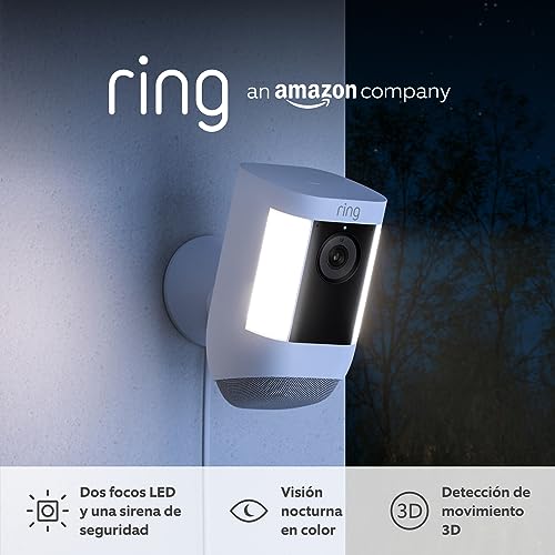 Ring cámara Pro con luces y enchufe (Spotlight Cam Pro Plug-In) | Cámara exterior con vídeo 2K, Ring Vision, detección de movimiento 3D (alternativa al CCTV) | 30 días de prueba gratuita de Ring Home
