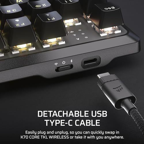 Corsair K70 Core TKL Wireless RGB Tenkeyless Teclado mecánico para Juegos – Interruptores lineales MLX Rojo v2 pre-lubricados – Amortiguación de Ruido – Teclas de Doble Disparo ABS – QWERTY NA