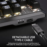 Corsair K70 Core TKL Wireless RGB Tenkeyless Teclado mecánico para Juegos – Interruptores lineales MLX Rojo v2 pre-lubricados – Amortiguación de Ruido – Teclas de Doble Disparo ABS – QWERTY NA