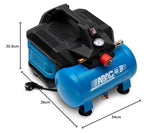ABAC Compresor de aire silencioso portátil EASE-AIR 6, Compresor de aire sin aceite, Presión máxima 8 bar, Potencia 0.75 Hp, Depósito 6 litros, Nivel sonoro 49 dB