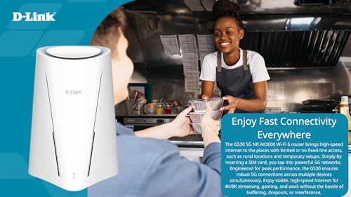 Router D-Link G530 5G NR, Descarga hasta 3.4 Gbps, Wi-Fi 6 AX3000, Puertos Gigabit WAN y LAN, WAN Failover, WPA3, VPN, VLAN, acepta SIM Todas operadoras.