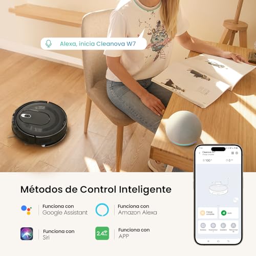 Vexilar W7 Robot Aspirador y Fregasuelos, Robot Aspirador 2 en 1,Potente Succión 4000Pa,Antienredos,Larga Autonomía,3 Niveles de Ajuste de Agua, Adecuada para Suelos,Alfombras,Pelo de Mascotas