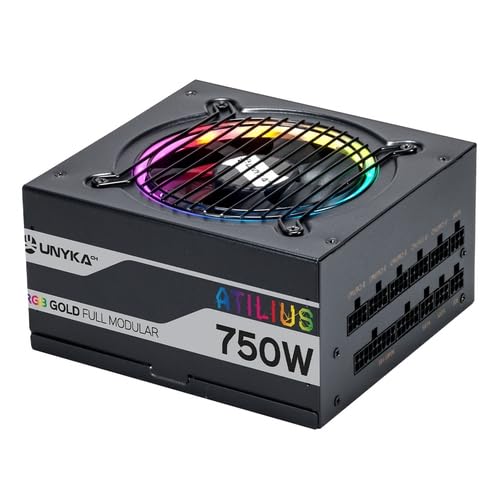 Fuente de Alimentación ATX 750W, RGB, Alta eficiencia, con protección contra sobrecargas; Ideal para PCs Gaming y Rendimiento óptimo.