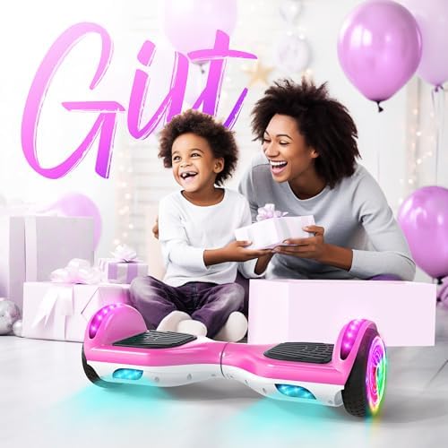 SISIGAD Hoverboard, Gyropode 6.5 Pouces, Hoverboard avec Bluetooth, lumières LED,haut rose et bas blance