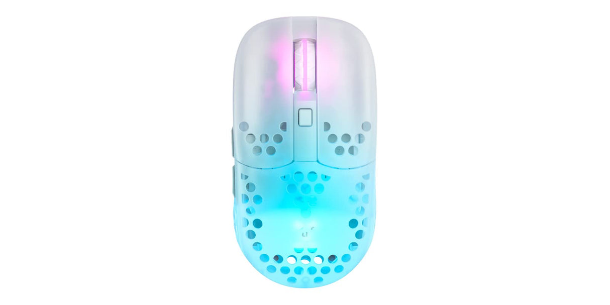 Xtrfy MZ1 Wireless, Ratón Gaming Inalámbrico Ultraligero, Radiofrecuencia 2,4 GHz, Sensor Pixart 3370, Forma Única para Apuntar con Precisión, Iluminación RGB Regulable, Recargable, Blanco
