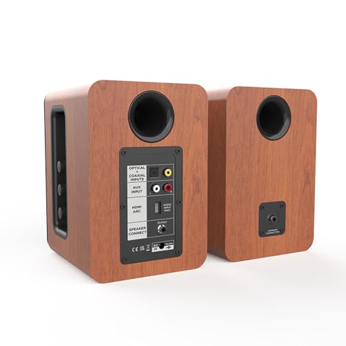 Aiwa Altavoces Activos ASP-A 200 (Potencia 2 X 25W RMS, HDMI-ARC, COAXIAL, RCA-Audio). Color Marrón