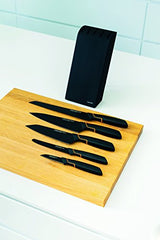 Fiskars Bloque de cuchillos con 5 cuchillos, Ancho: 15,5 cm, Alto: 37 cm, Madera de abedul, Negro, Edge, 1003099