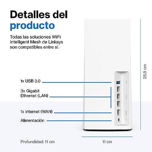 Linksys Velop MX4200 sistema WiFi 6 mesh tribanda (AX4200), router WLAN, repetidor, extensor con hasta 260 m² de cobertura, 3,5 veces más veloz, más de 40 dispositivos, paquete de 1, blanco