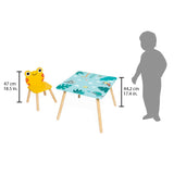 Janod - Mesa y 2 Sillas de Madera Tropik - Mobiliario para Niños - Mesa 55 x 55 cm, Silla Rana y Silla Jaguar - Pintura al Agua - A partir de 3 Años, J08273