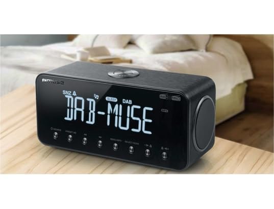 Muse Radio Reloj Dab+ FM PLL, Bluetooth, Alarma Dual, (M-196 DBT), Pantalla LCD, retroiluminación, Reloj, Alarma, zumbador, repetición, función de sueño, Antena, Entrada Auxiliar, Carga USB, batería