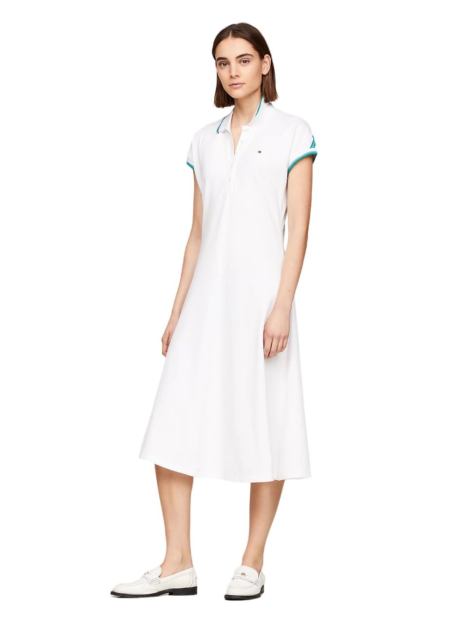 Tommy Hilfiger Vestido Tipo polo Hasta la Rodilla para Mujer, Blanco (Th Optic White), M