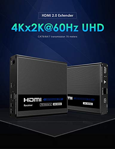 PremiumCord Extensor HDMI 4K a 70 m a través de Cable de Pares Cat6, Cat6A, Cat7, emisor y Receptor de Infrarrojos, HDMI 2.0, ARC, resolución de vídeo Ultra HD 4K @ 60 Hz