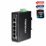 Trendnet, TI-G50, Switch DIN-Rail Industrial Ethernet Gigabit de 5 Puertos, Capacidad de conmutación de 10 Gbps, clasificación IP30 (-40 °C a 167 °F), Incluye Soportes para Montaje en Pared
