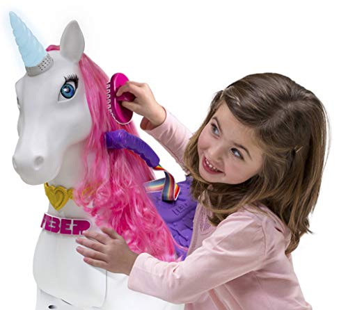 FEBER, My Lovely Unicorn con Melena Rosa, Mascota electrónica y vehículo de batería 12 V (Famosa 800011603), Blanco