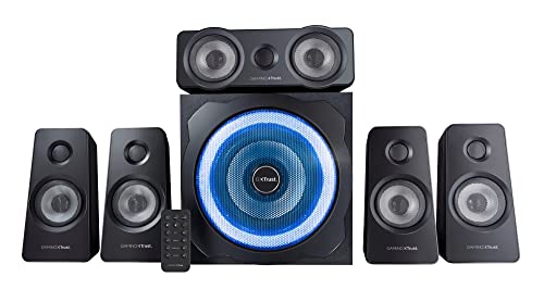 Trust Gaming GXT 658 Tytan 5.1 Sistema de Altavoces con Iluminación LED y Sonido Envolvente, Altavoz Alámbrico, Speaker para PC, Ordenador Portátil, Smart TV, Consola - Negro