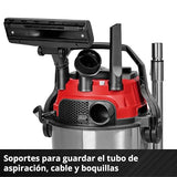 Einhell Aspirador en seco y húmedo TE-VC 2580 SACL (1100 W, Potencia de aspiración 200 mbar, depósito 25 l, Clase de protección al Polvo L, Filtro HEPA, Limpieza de filtros, Toma aut., Accesorios)