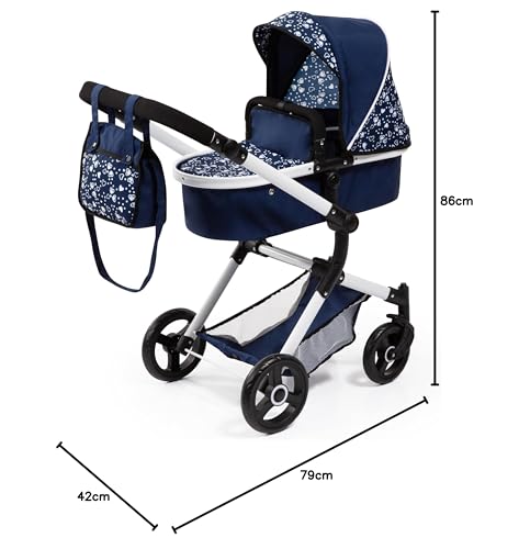 Bayer Design 18481Aa, Cochecito de Muñecas, Carro Neo Vario, Combolsa, Convertible, Plegable, Ajustable, Azul Comcorazona, Color