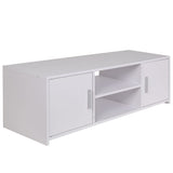 BAKAJI Mueble de TV de Madera MDF aparador con Base de televisión, 2 Compartimentos Abiertos, para Videojuegos y 2 Puertas, tamaño 110 x 35 x 36 cm, Color Blanco, diseño Moderno