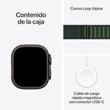 Apple Watch Ultra 2 GPS + Cellular Smartwatch, Reloj Deportivo con Caja de Titanio Negro Resistente de 49 mm y Correa Loop Alpine Verde Oscuro - Talla S. Monitor de entreno y Neutro en Carbono