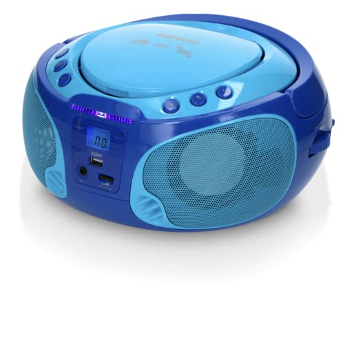 Lenco SCD-650 Reproductor de CD para niños - Radio CD - Karaoke - Sistema estéreo - Boombox - Reproductor de CD/MP3 y USB - Potencia 2 x 2 W RMS - Función Sing-A-Long - Micrófono - Azul
