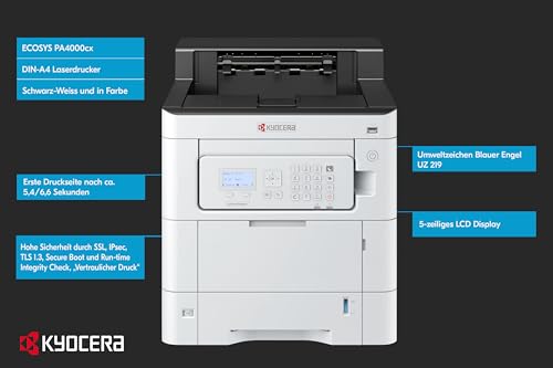 Kyocera Ecosys PA4000cx - Impresora láser a Color (40 ppm, Panel inclinable, Unidad dúplex, 100 + 550 Hojas, Gigabit LAN, Mobile Print)