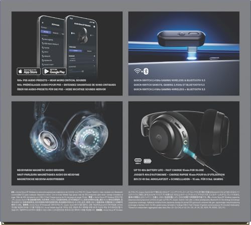 SteelSeries Arctis Nova 3P Wireless Auriculares Gaming multiplataforma - App - Batería 40h - Controladores magnéticos de neodimio - 2,4 GHz/Bluetooth - Micro extraíble - PS5, PS4, PC, Switch -Negro