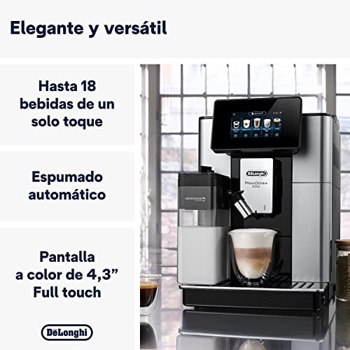 De'Longhi Perfetto Primadonna Soul ECAM612.55.SB Cafetera Superautomática Café y Cappuccino con Sistema de Leche LatteCrema, Tecnología Bean to Cup, 18 Bebidas, App Control