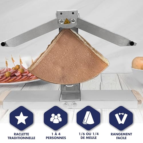 Louis Tellier - Máquina de Raclette Brézière® Signature Inox y Madera - 1/4 o 1/6 de Queso - 1-4 Pers - Rampas de Calentamiento Ajustables en Altura y Plegables - 230V - Made in France
