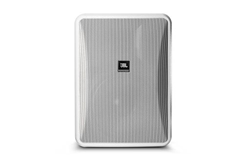 JBL Professional Control 28-1-WH Altavoz de Pared para Interiores y Exteriores, Amplia Cobertura de Sonido, 8 Pulgadas, 120 vatios a 8Ω, Fondo de Alta Salida, Altavoz Impermeable en Primer Plano. Se