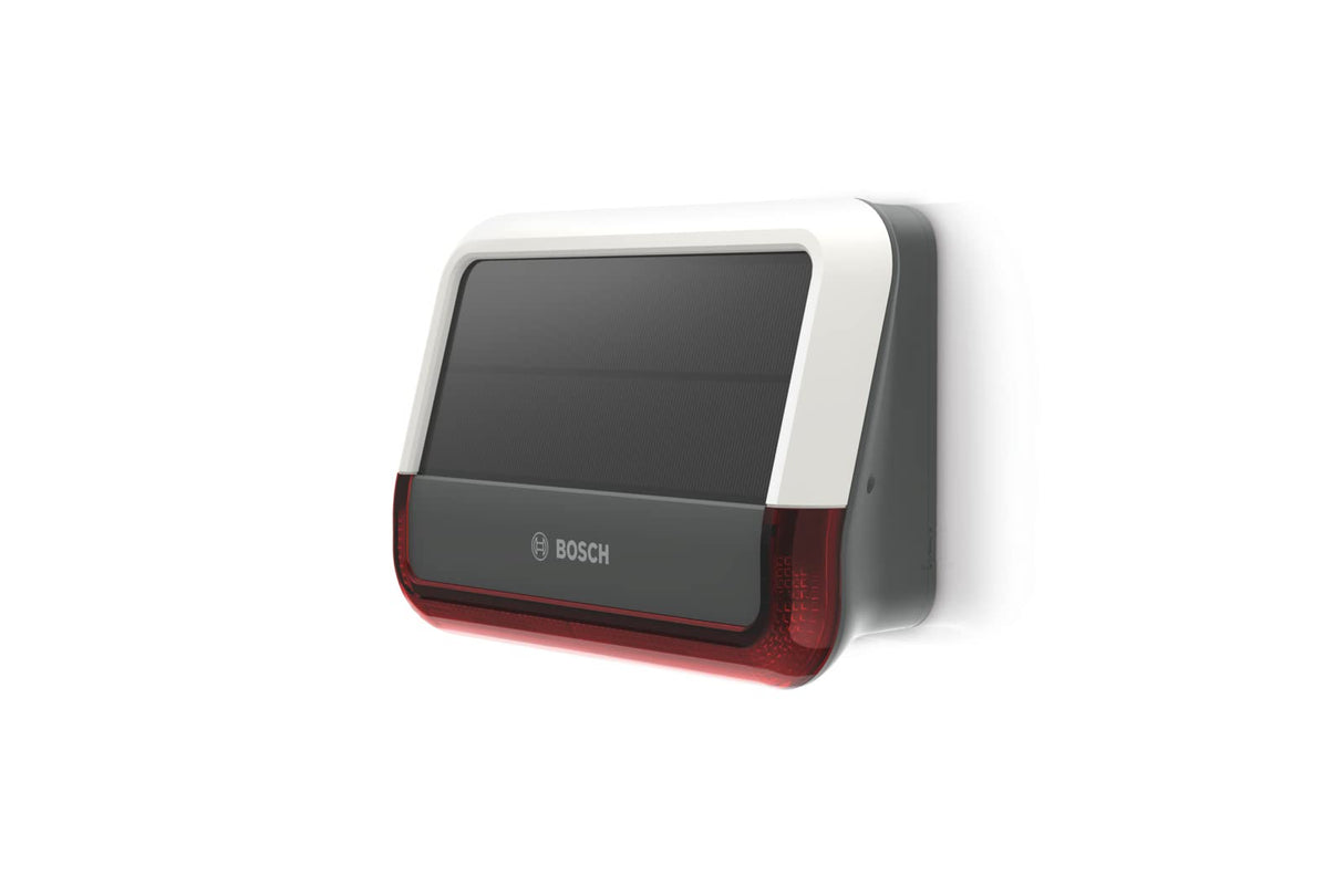 Bosch Smart Home Sirena Exterior, un Sistema de Alarma inalámbrico con Panel Solar, le avisará Mediante notificaciones, Blanco