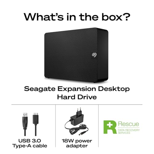 Seagate Expansion Desktop 24TB, Unidad De Disco Duro Externa HDD, 3.5 Pulgadas, USB 3.0, PC & Notebook, Rescue Services (STKP24000400)