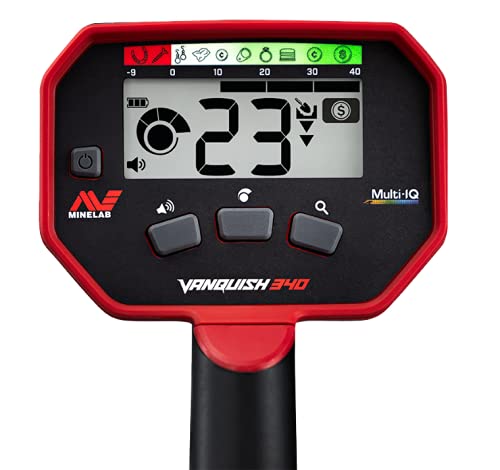 Detector de Metales Minelab Vanquish 340 Multifrecuencia Auto-Selector para Adultos con Bobina V10 10 "x7 Doble-D Impermeable (3 Modos de Detección)