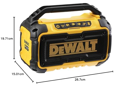 DEWALT DCR011-XJ, Altavoz Bluetooth XR 10.8/14.4/18/54V, Inalámbrico, Conexión USB , Alcance máximo de 30 metros, No incluye batería ni cargador