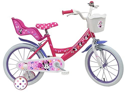 A.T.L.A.S. Bicicleta Infantil de 16 Pulgadas para niña, Disney + Casco Minnie Incluido niños, Rosa y Blanco idéntico a Las Fotos, 16''