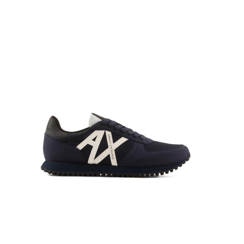 Armani Exchange Openwork Side, Contrast Logo, Microsuede Inserts, Zapatillas Hombre, Blue, 43 EU