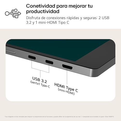 LG 17MT70 - Monitor +View gram, Pantalla Portátil, 17", IPS WQXGA, 16:10, DCI-P3 99%, USB-C, 780gr, Gris