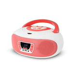 Mooov 477409 - Radio CD FM, Efectos Luminosos, función inalámbrica, USB, Pantalla LED, función Karaoke con Micro AUX-IN, Blanco y Rosa