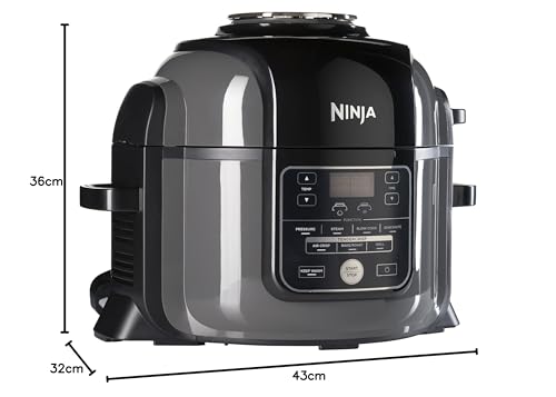 Ninja Foodi Olla eléctrica multifunción, 6 l, 7 funciones en 1, Olla a presión, Freír con aire, Cocción lenta, Parrilla y más, en acero galvanizado y negro, OP300EU