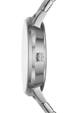 Armani Exchange Reloj de Mujer, Movimiento de Cuarzo/múltiple, Caja de 36MM de Acero Inoxidable Plateado con Correa de Acero, AX5585, Tono Plateado y Grunge