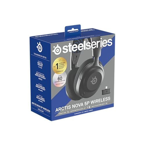 SteelSeries Arctis Nova 5P Cascos PS5 Inalámbricos - PS5, PC, Switch 2, móvil - Controladores magnéticos de neodimio - Más de 100 preajustes - Batería de 60 horas - 2,4 GHz o BT - Micro Gen2.X
