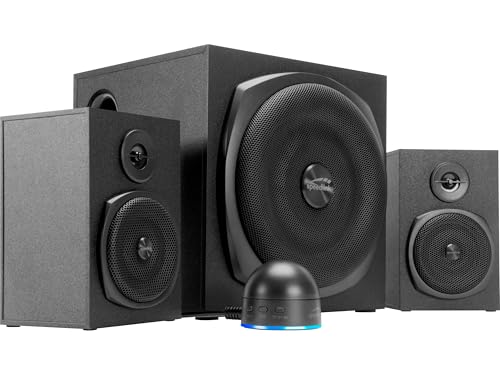 Speedlink Gravity LT Altavoz para PC Sistema de Sonido 2.1 Bluetooth - con subwoofer de Madera, Sistema de Altavoces Activos de 80 vatios, Conector AUX de 3,5 mm, Mando a Distancia RGB, Negro