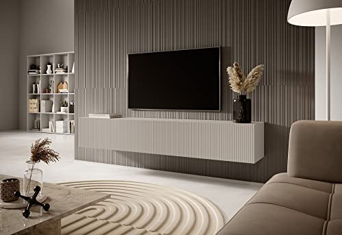 Selsey Mueble De TV Mesa De TV 175 cm Suspendido con Fachada Fresada Gris Beige Veldio