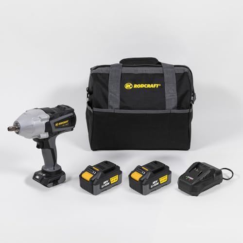 Rodcraft RC9077K4 - Atornillador de impacto inalámbrico eBeast, cuadrado de 1/2", máximo momento de liberación de 1500 Nm, luz LED, en juego con 2 baterías de 4 Ah + cargador + bolsa de tela